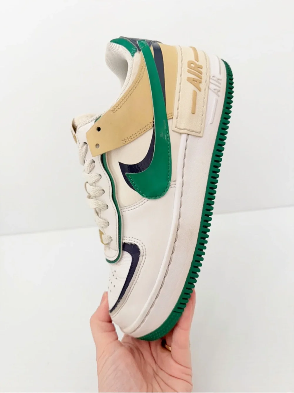 Nike Air Force 1 Shadow Women's Sneakers - White/Malachite/Sesame - 8